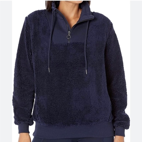 Sweaty Betty Navy Blue Quarter Zip Sherpa Pullover Sweatshirt Size 6 - Picture 2 of 9